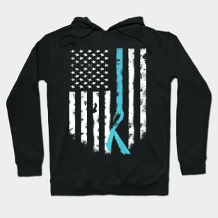 Allergy Awareness Support American Flag Teal Ribbon Hoodie